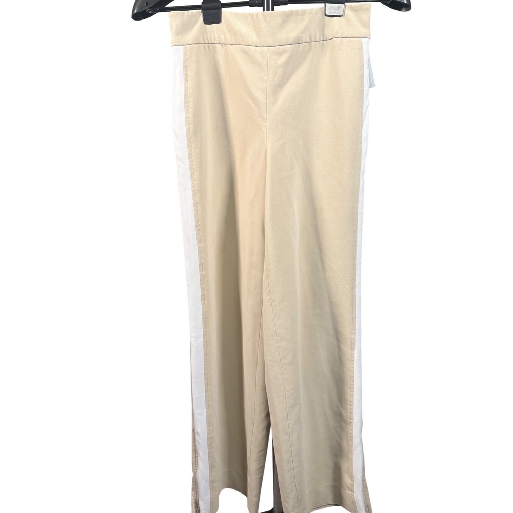 Boden Cream Wide Leg Trousers White Side Stripe Ankle Zip US 6R